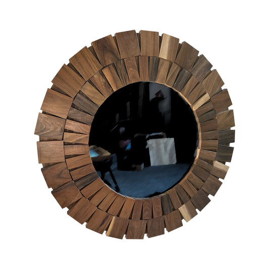 Espejo redondo con marco de madera sólida de parota.
